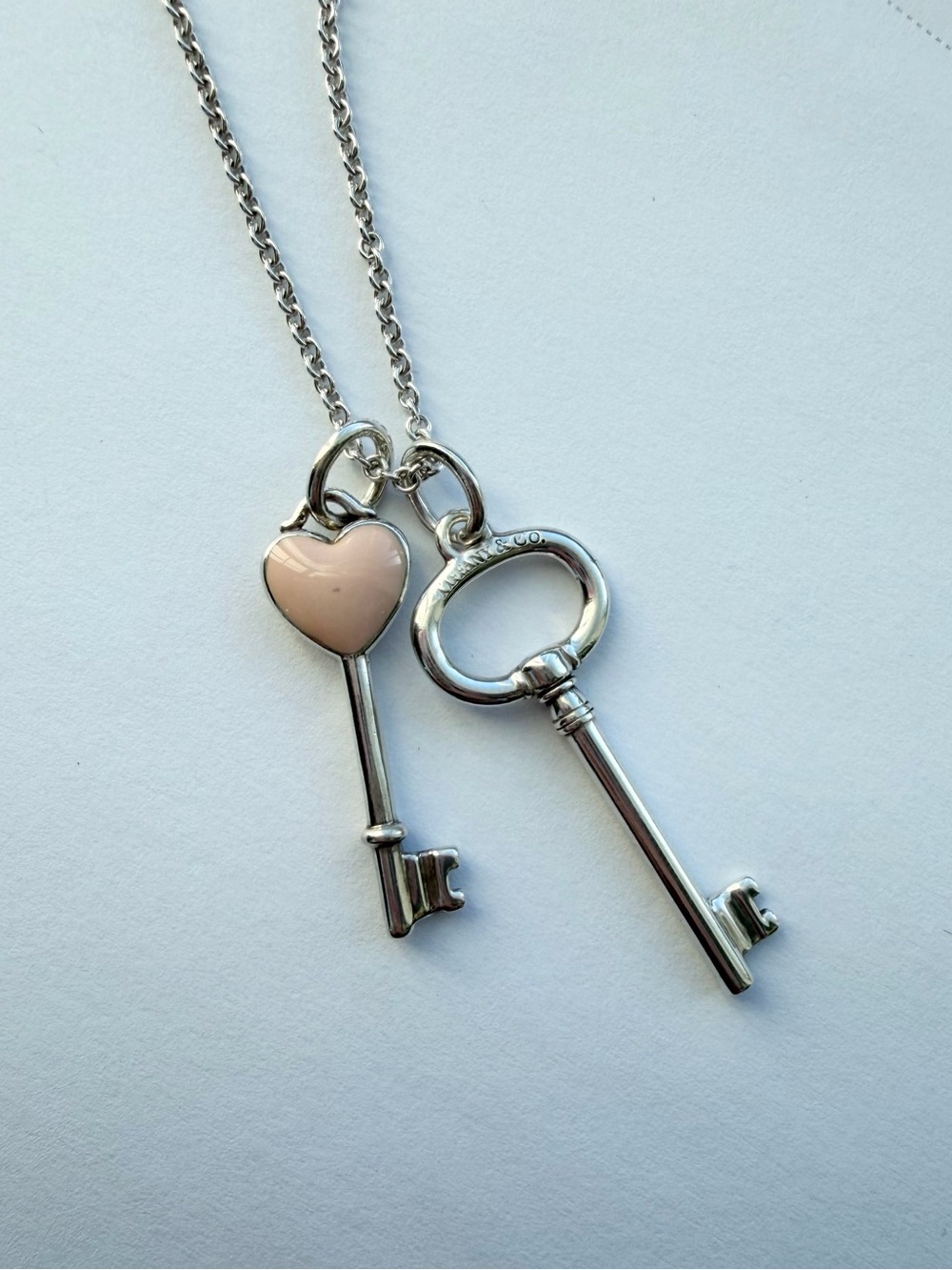 Tiffany & Co. 925 Sterling Silver necklace with 2 Tiffany key pendants